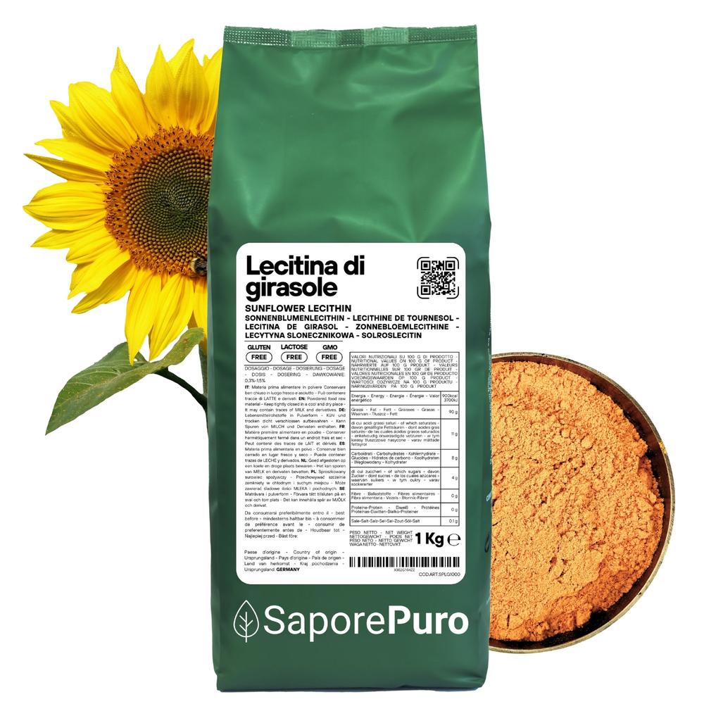 SaporePuro Lecitina di Girasole E322, de-oleata, sunflower lecithin for cooking and baking, natural ingredient for recipes.